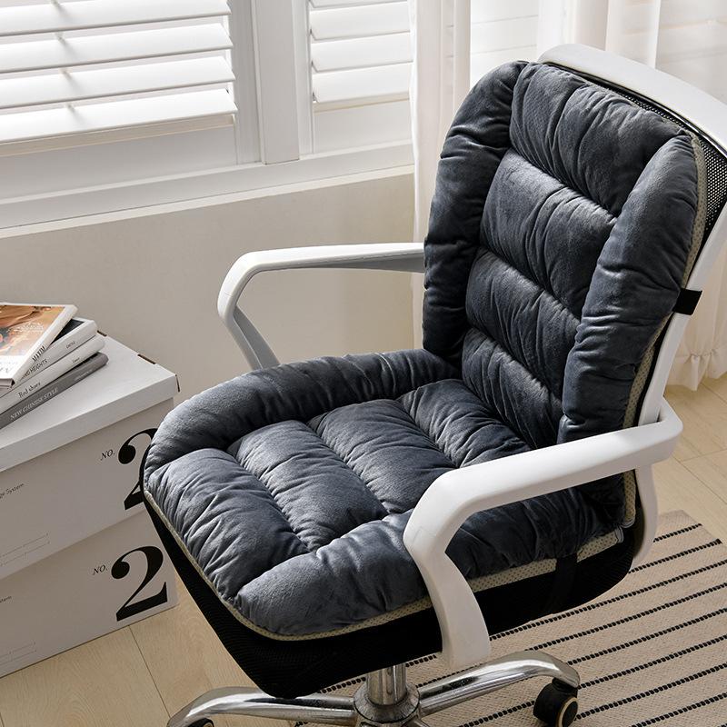 Winter Heated One-piece Chair Cushion Office Chair Backrest Integrated Cushion Warm Plush Solid Color Student Stool Seat Cushions