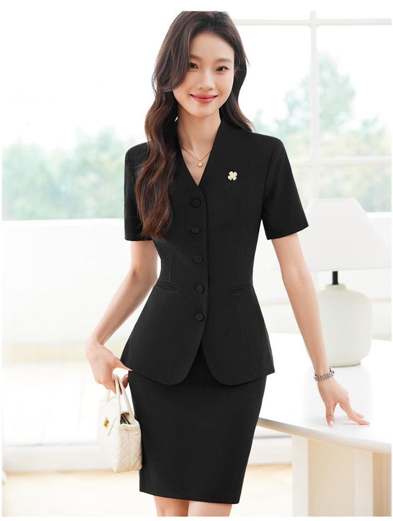 Women's Summer Short-Sleeved Suit Skirt Set - Professional Beautician and Salon Reception Workwear