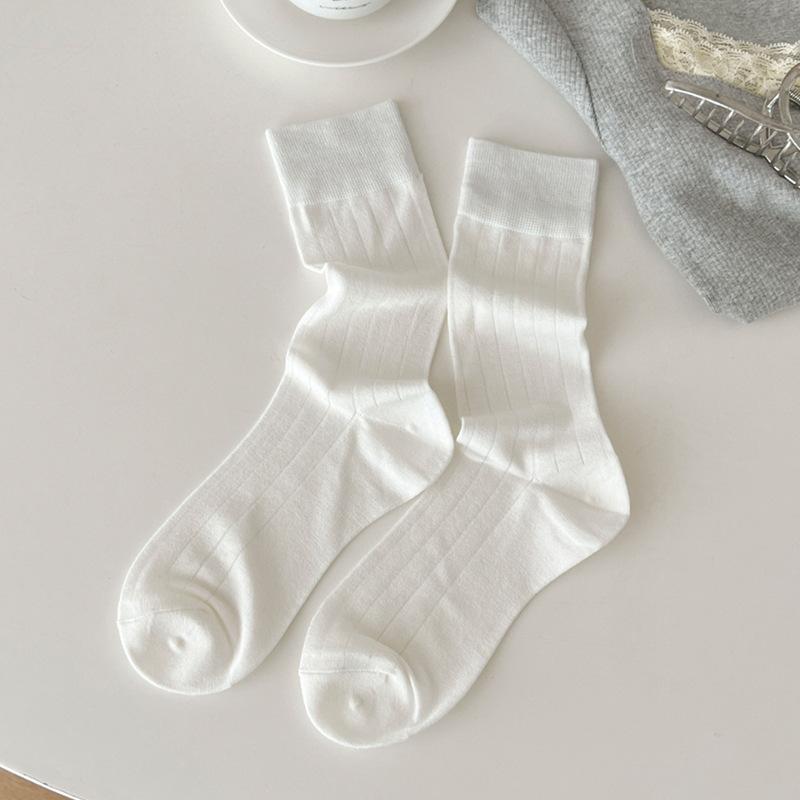 Solid Color Socks Women Bamboo Fiber Thin Breathable Summer Elastic Long Socks Korean Fashion Streetwear Black White Gray Socks