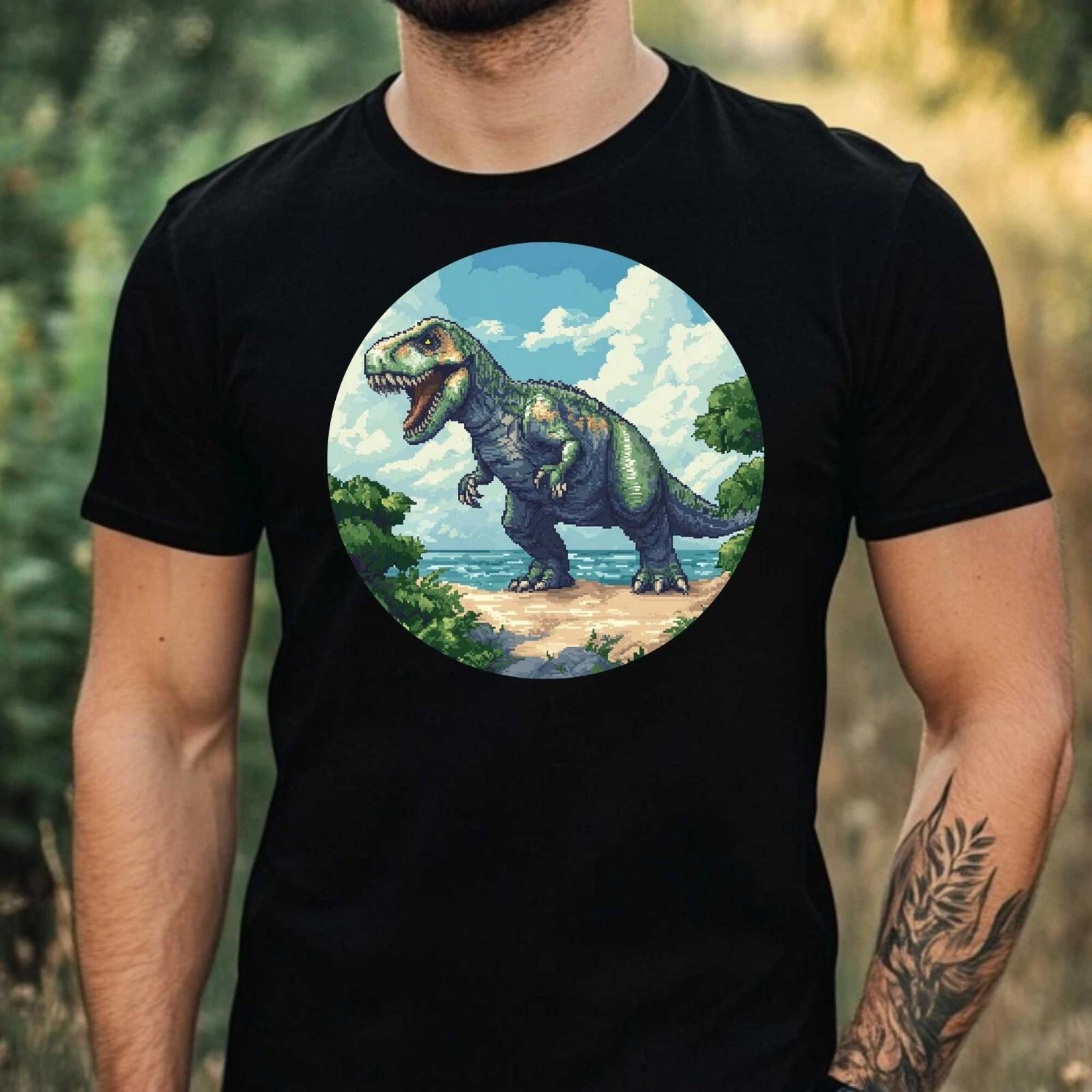 T-Shirt Herren Dino Pixel Art Motiv Baumwolle Größe XS bis 5XL M