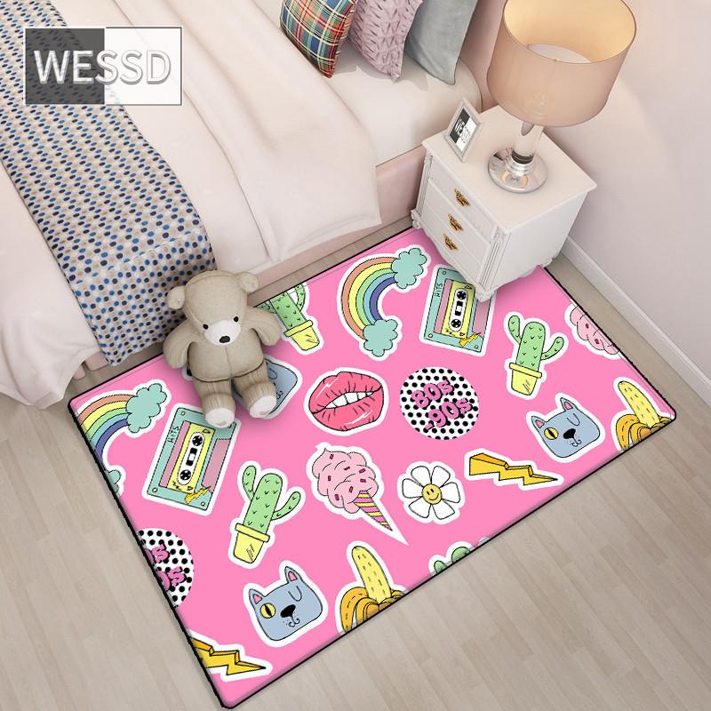 

Розовый ковер для спальни, модный мультяшный ковер, моющийся детский игровой ковер, мягкий нескользящий коврик для гостиной, украшение пола 50x80cm 1pcs
