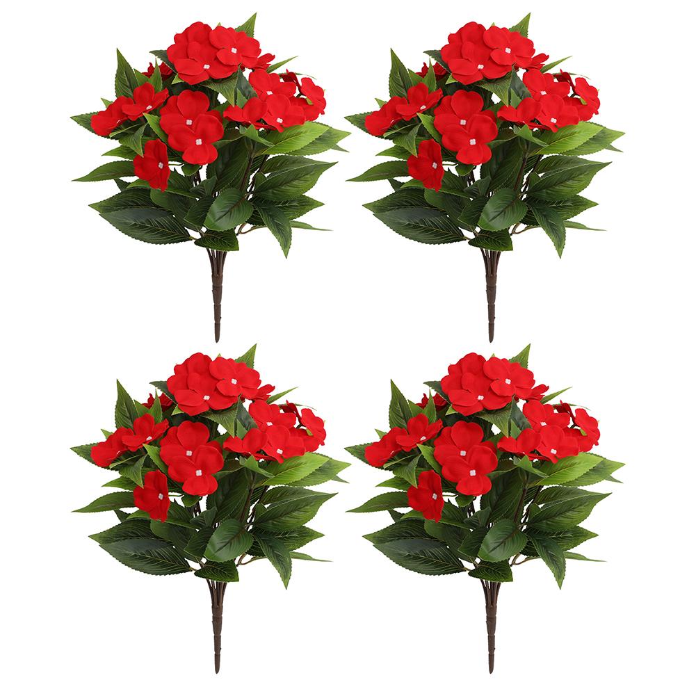 4 Pcs Lifelike Faux Impatiens Flowers for Outdoor Use Perfect Weather Resistant Decor for Your Home and Garden