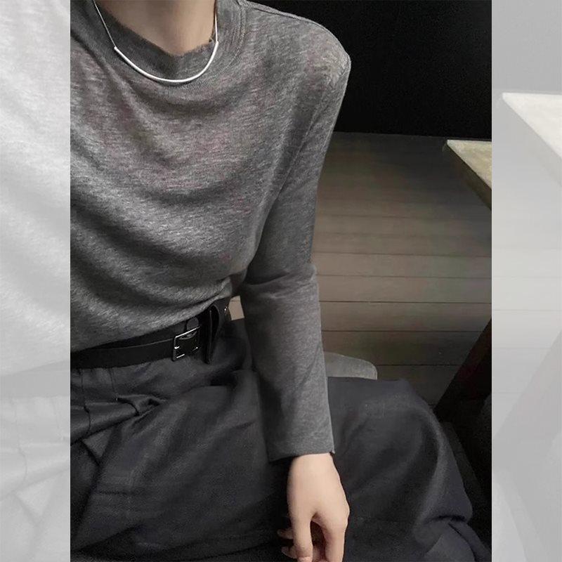 

Женская осенняя футболка 2025 минималистичного кроя слим-фит, серая, с круглым вырезом и длинными рукавами XL (125-145 cm)