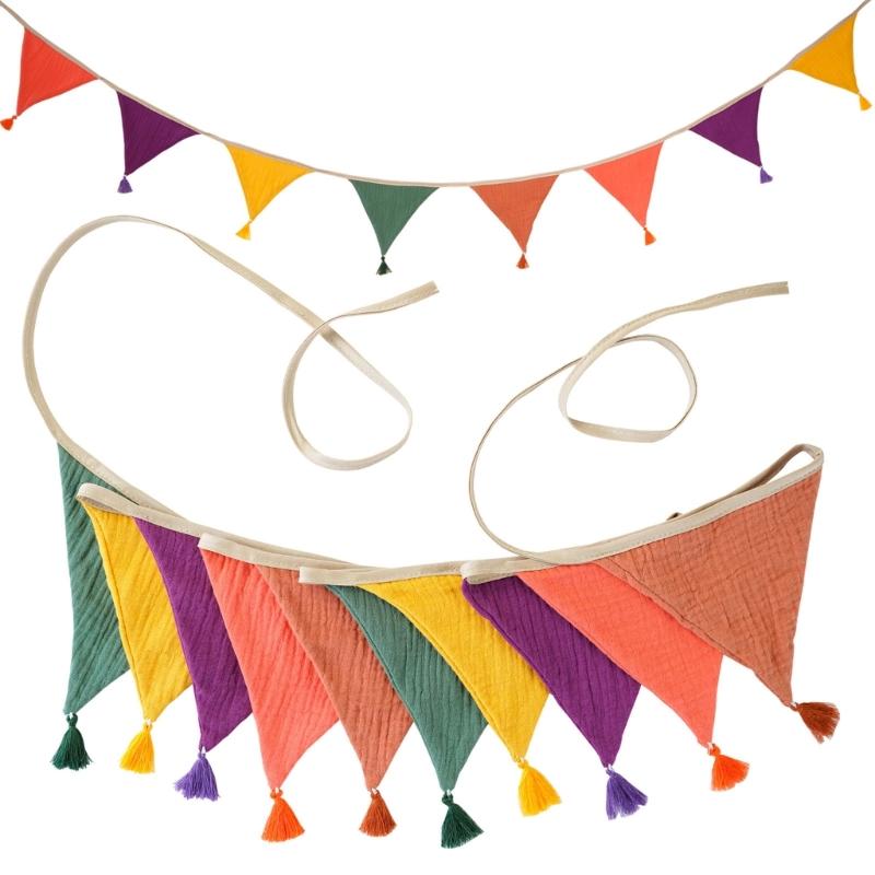 Festoni Bandierine in Cotone Crepe Colori Caramella Luminosi Per Asilo Nido Compleanni di Bambini Feste Eventi