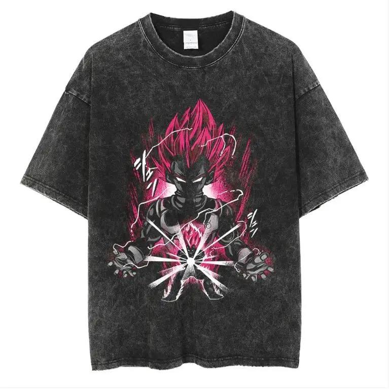 Summer Dragon Ball Super Cell Max Purple Aura Silhouette Vintage Washed Anime Print T Shirt Men 2026 Summer Casual Streetwear Oversized