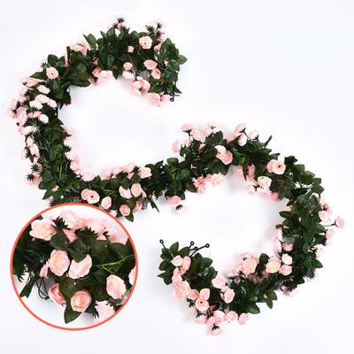 180cm Künstliche Rosenblumen Ranke Heimdeko Weihnachts-Hintergrundwand Pflanzen Außen Garten Hochzeit Rosenbogen Blumenstreifen