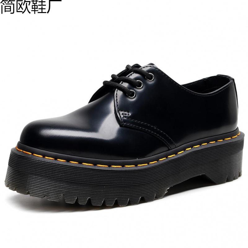 

Small leather shoes women s low-top, genuine leather British round head casual student muffin bottom short boots 45