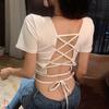 Women’s Trendy Summer Short-Sleeve Tie-Up Backless Crop Top