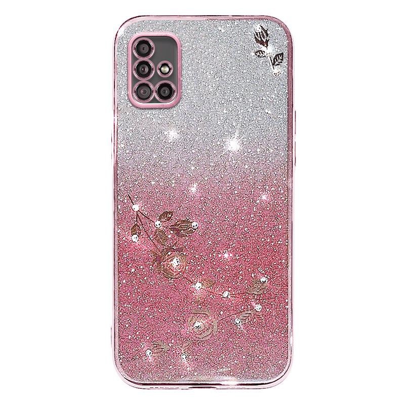 KADEM For Samsung Galaxy A51 5G SM-A516 Soft TPU Phone Case Flower Rhinestone Decor Gradient Glitter Phone Cover