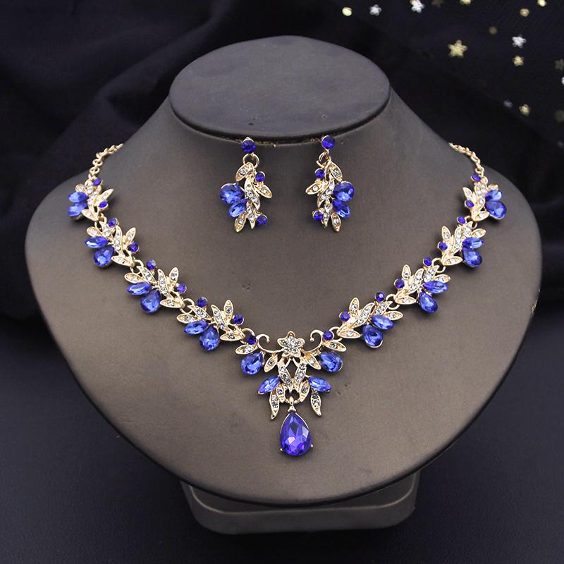 Luxury 3 Pcs Wedding Jewelry Sets for Women Dangle Earrings and Necklace Sets Bridal Costume Accessory