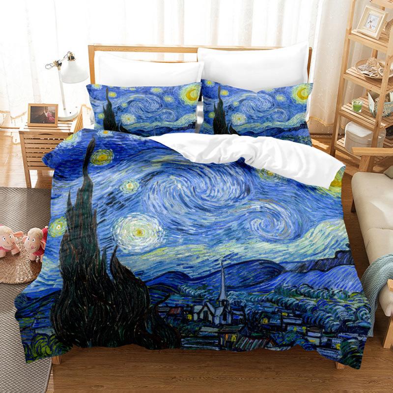 Bedding Kit Oil Painting Starry Sky Pattern Two-Piece Set 3D Digital Printing Three-Piece Set
