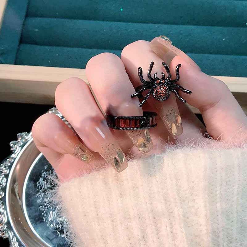 Gothic Fashion Zircon Rings For Women Girls Crystal Black Spider Open Ring Hip Hop Punk Irregular Animal Finger Jewelry Halloween Gift
