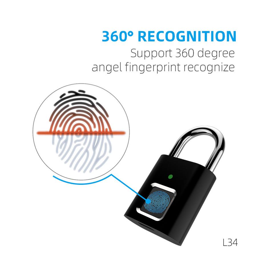 USB Rechargeable Smart Fingerprint Padlock Mini Security For Locker Bag Suitcase