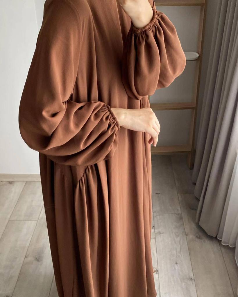 Elegant Solid Color Loose Pullover Dress for Muslim Women - Spring & Autumn Collection