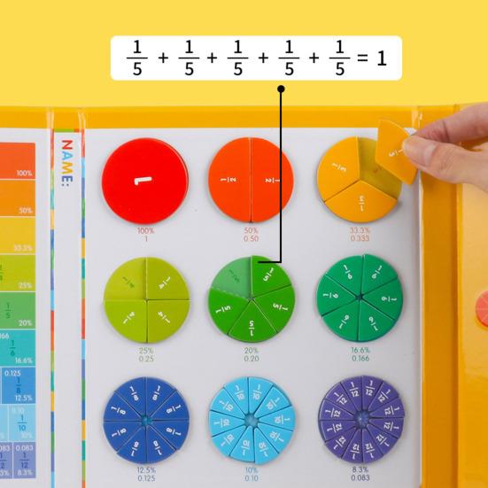 Magnetic Fraction Tiles Circles Book with Pen Percentage Decimal Fraction Learning Elementary Students Teaching Aid Educational Fraction Puzzle