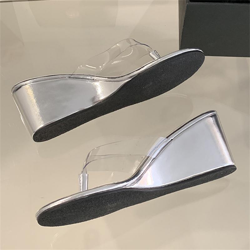 Eilyken Summer PVC Transpare Design Wedges Heels Women Slippers Party Flip Flop Slides Concise Shoes Zapatos De Mujer