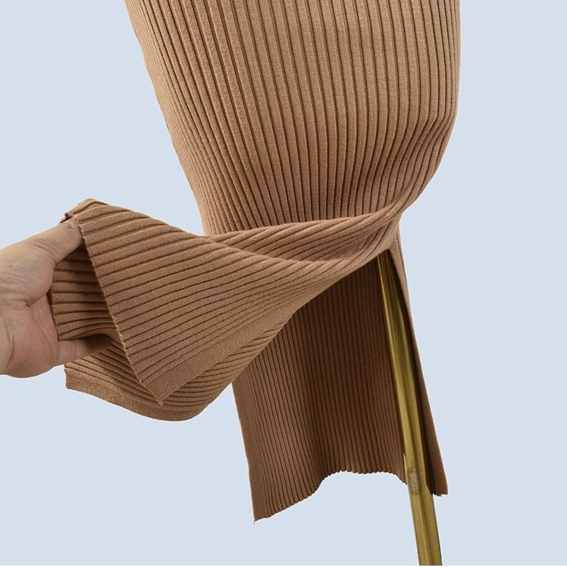 Double V Neck Knitting Sweater Soft Glutinous Stretch Fall/Winter Slim Slim Looking Pure Color Sleeveless Vest Dress Sheath Split