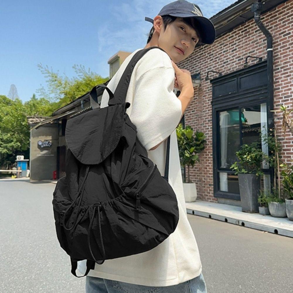 Casual Nylon Drawstring Backpack Lightweight College Student Schoolbag Canvas Shoulder Bag  Student