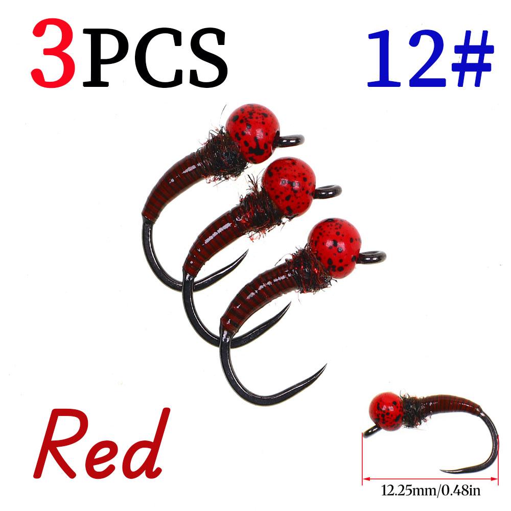 3pcs/4pcs #12 #14 Fast Sinking Offset Tungsten Beadhead Barbless Jig Perdigon Nymph Fly Fishing Trout Lures Black Spotted