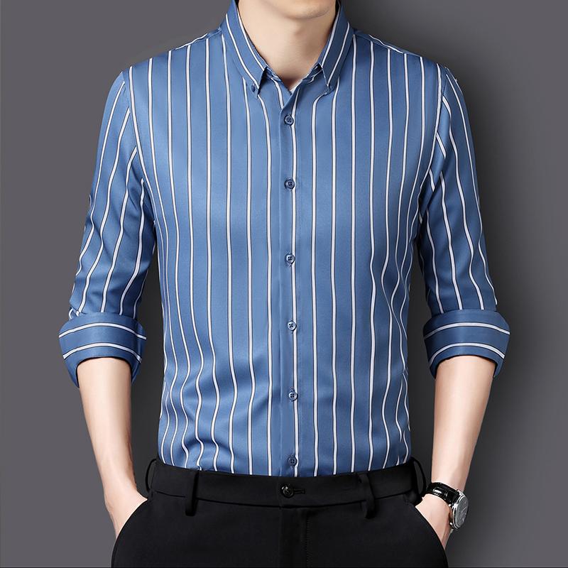 Shirts Men Elegant Shirts Luxury Men's Clothing High Quality Stripe Pattern Shirts Fashion Long Sleeves Shirt Man