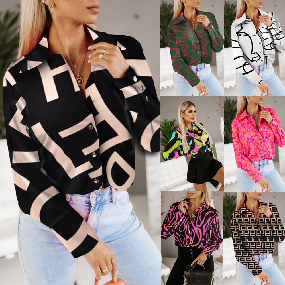 BITCED Women's Spring and Autumn Tops Long Sleeve Shirt Printed Blouse Women