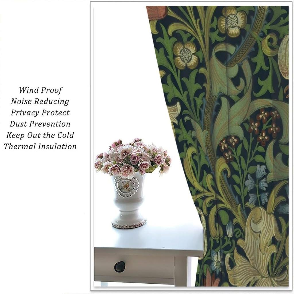 Cortinas Blackout Florais Vintage William Morris   Cortinas de Janela com Flores Rústicas Boho William Morris   para Sala de Estar Quarto 42" L
