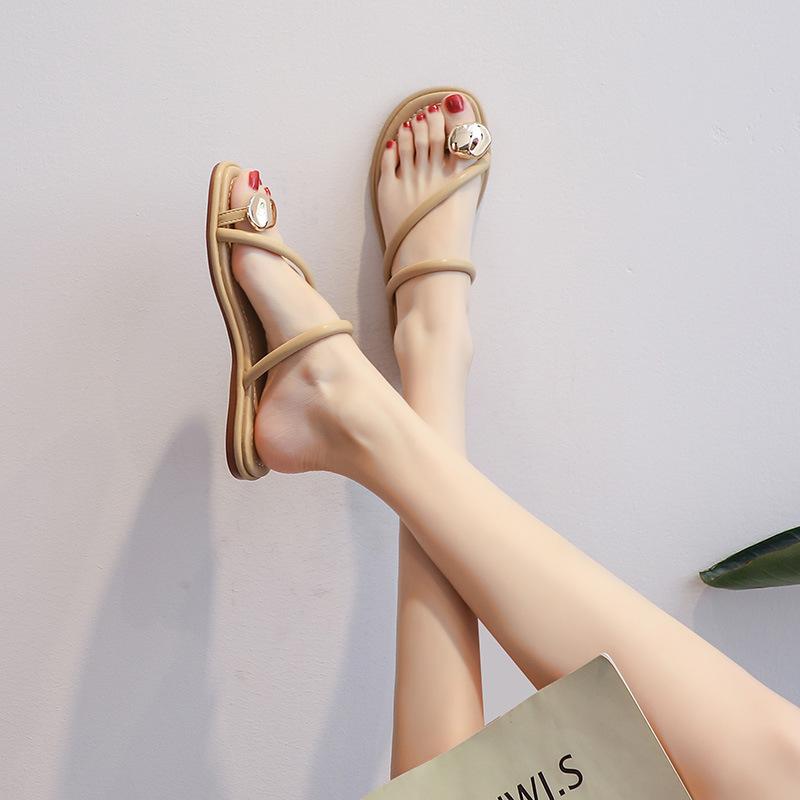 7468-24 Flat Bottom Half-drag Girls Wear Exquisite 2025 Soft Bottom Summer Gentle and Beautiful Cool Slippers