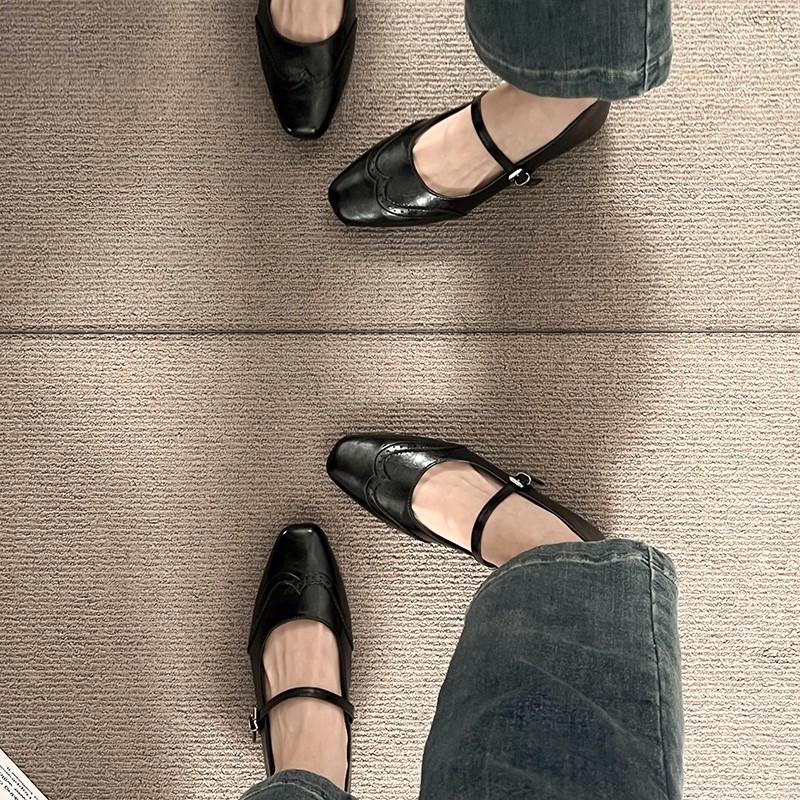 Women's Retro Style Spring Summer 2025 New Arrival Flat Heeled Mary Jane Shoes French Square Head Shallow Couple Women's Shoes