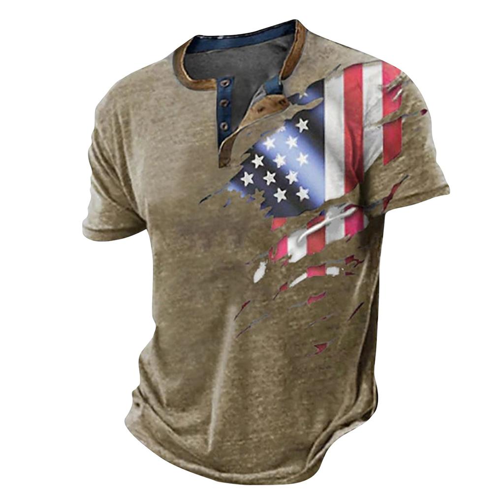 Men's Summer Flag Printed Short Sleeve Tops Men's Casual Fashion Short Sleeve Shirts