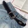 3.8x115cm PU Vintage Waistband Adjustable Alloy Black Y2K Belt Waist Seal Wide Strap Buckle Cool Black Rivet Belt