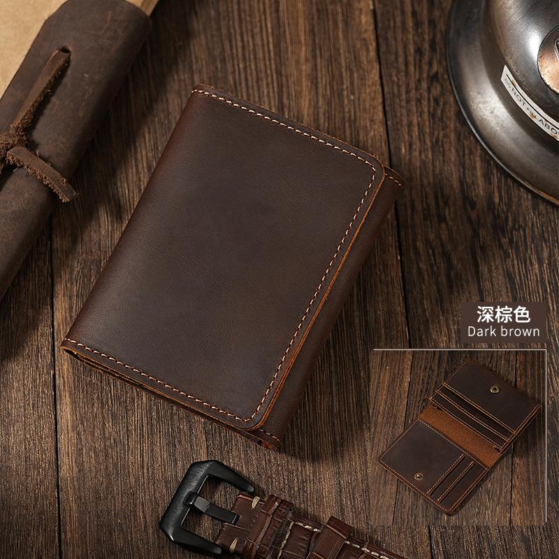 

Ретро-кошелек для карт Crazy Horse из натуральной кожи, унисекс, визитница из натуральной кожи, небольшой футляр для банковских карт, винтажный дизайн с кросс-бордером темно-коричневого