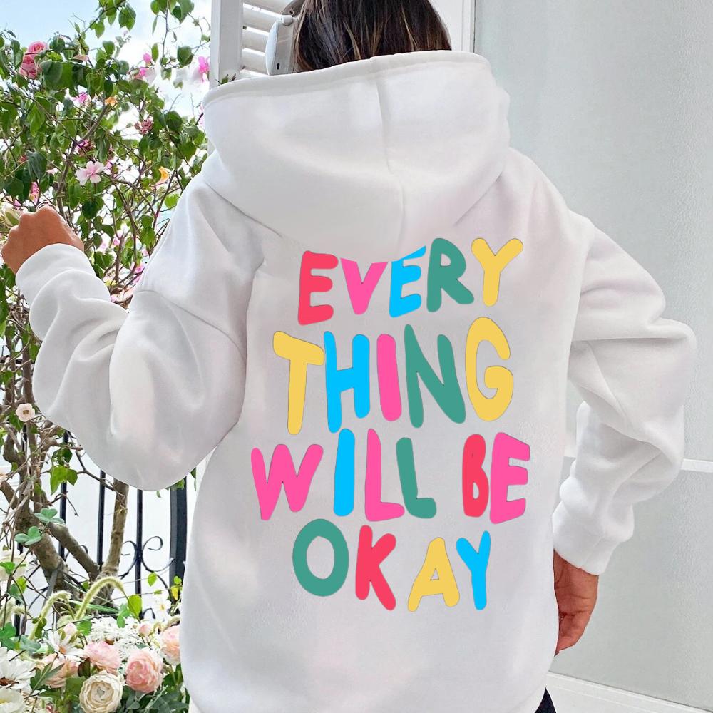 Alles wird gut - Sweatshirt mit Aufdruck für Damen, lockerer, warmer Rundhalspullover, lässige Damenkleidung