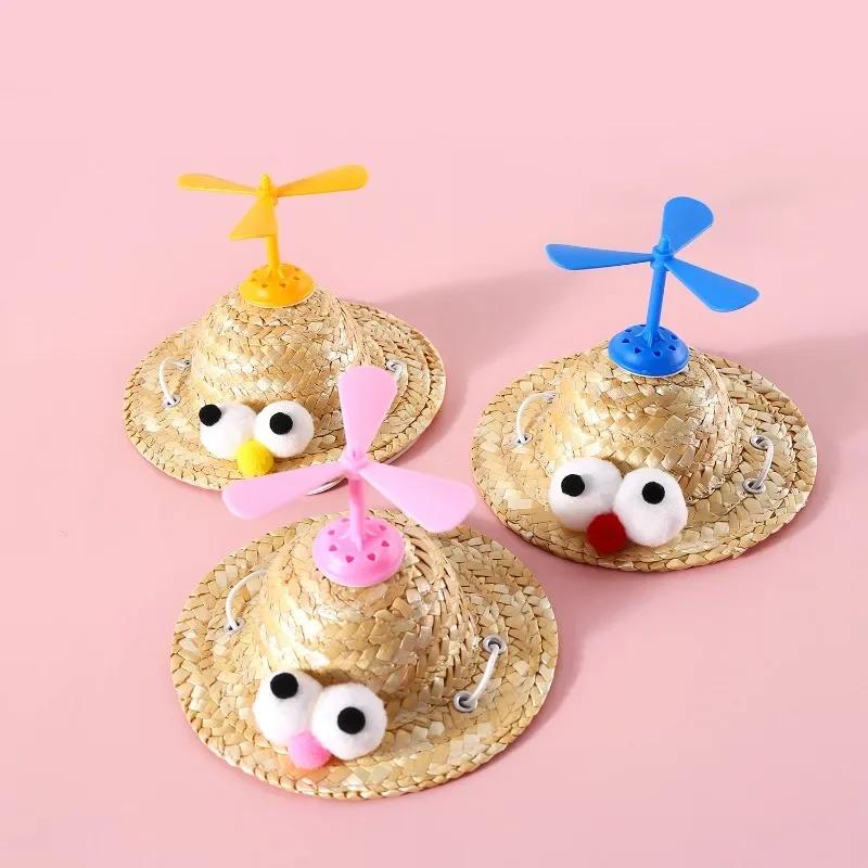 Pet Hat Headgear Cat Dog Decoration Small Puppy Bamboo Dragonfly Straw Hat Pet Accessories Supplies