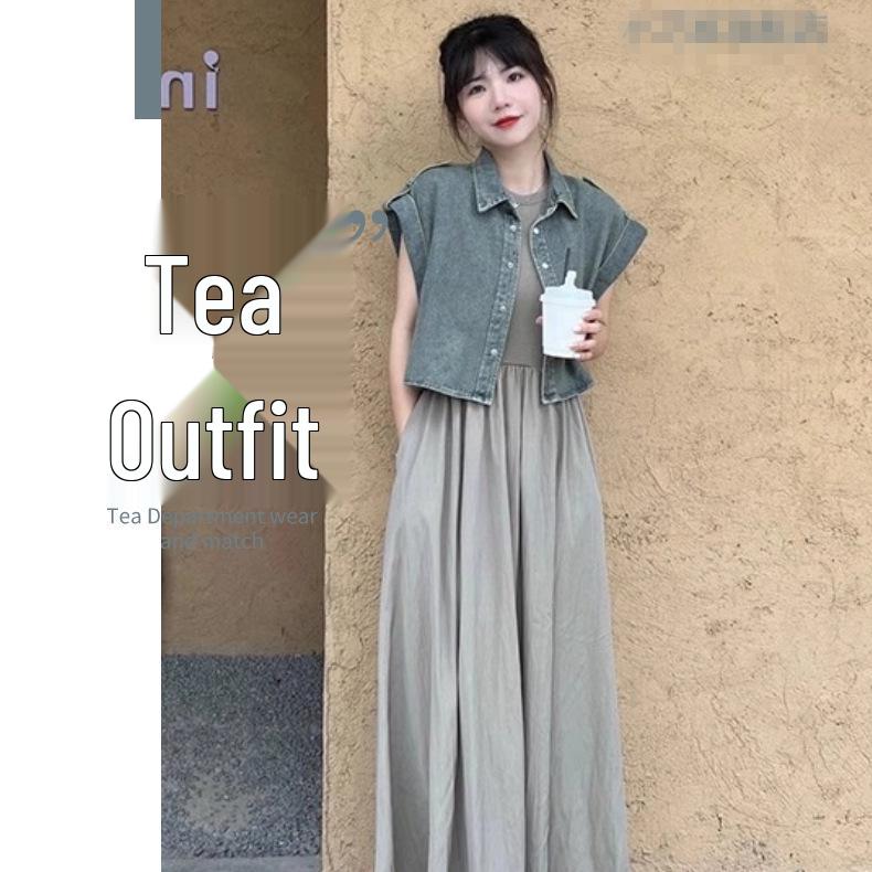 Stylish Women s Denim Vest Jacket & Dress Two-Piece Set - 2026 Summer Fashion S for 45-52.5kg