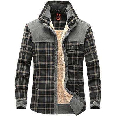 Men's Padded and Thickened Plaid Shirt Long-sleeved Warm Business Casual Cotton Jacket