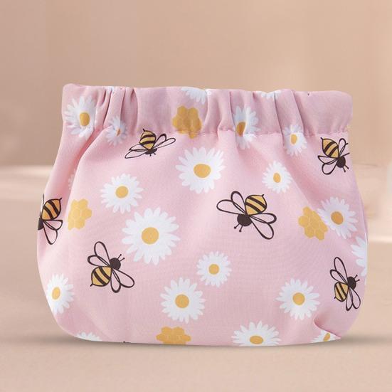 Storage Bag Floral Print Metal Spring Opening Portable Lightweight Commute Travel Makeup Bag Earphone Key Stoarge Pouch Cosmetic Bag