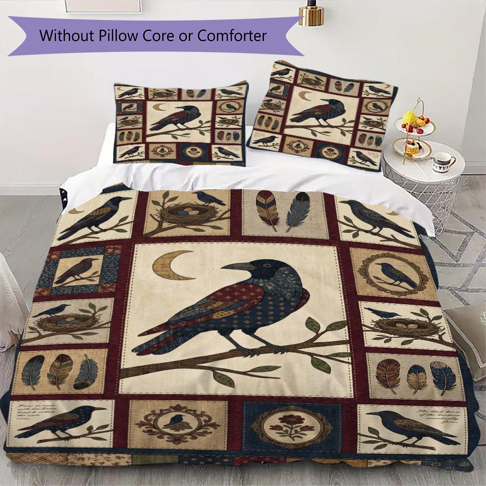 Crow Pattern Bedding uilt Set uilt Cover Pillowcase Home Decoration Birthday Gift (1 * duvet cover + 2 * pillowcase  without core)47