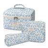 Floral Makeup Bag Quilted Cosmetic Large Capacity Travel Makeup Pouch Set of Blue Set, Pouch, 3,