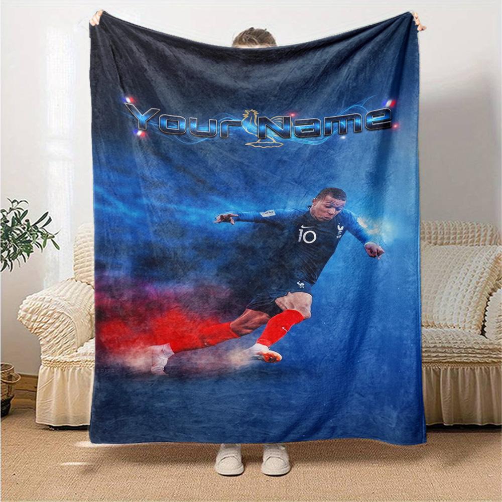Mbappé Customize Text Blanket Throw Personalized Blanket Ultra-Soft Great for Livingroom Office Chair Couch Bed Four Seasons Multipurpose