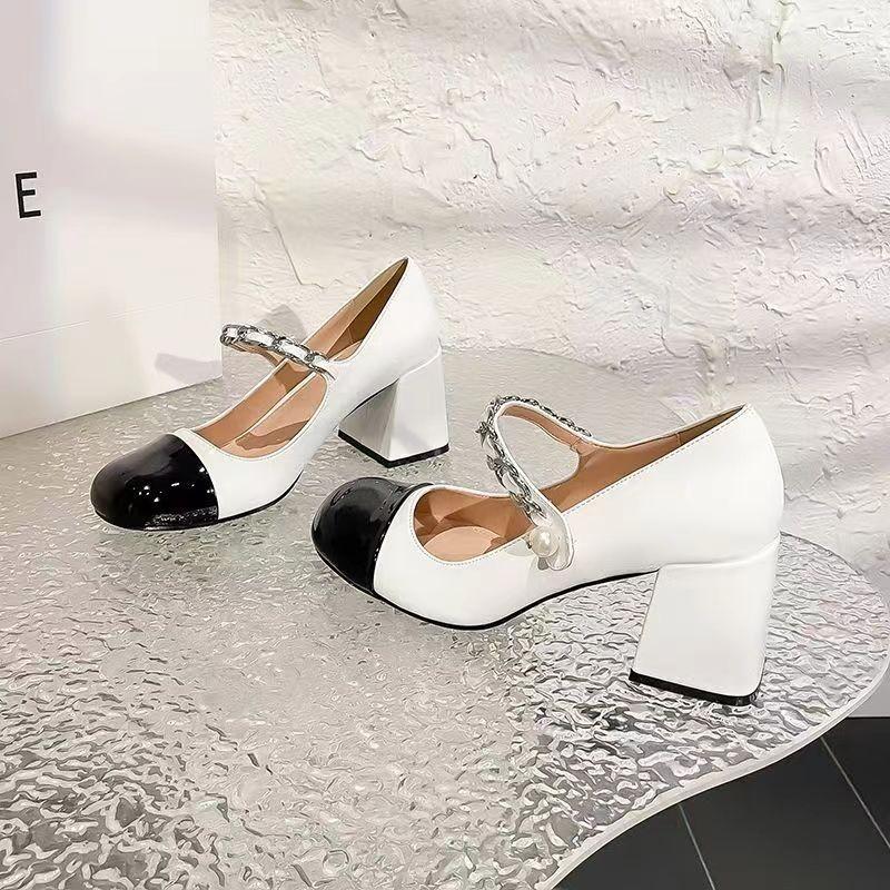 French Retro Mary Jane Shoes Women's Thick Heel Square Head Sweet Light Mouth Single Shoes Middle Heel Fairy Style Word with High Heels