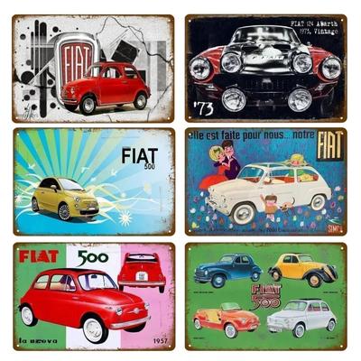 Klassisk Fiat 500 Vintage Metallplåtskyltar Metallposter Väggkonst Dekor Poster Café Bar Pub Hem Väggdekor Bil Metallkonst Poster