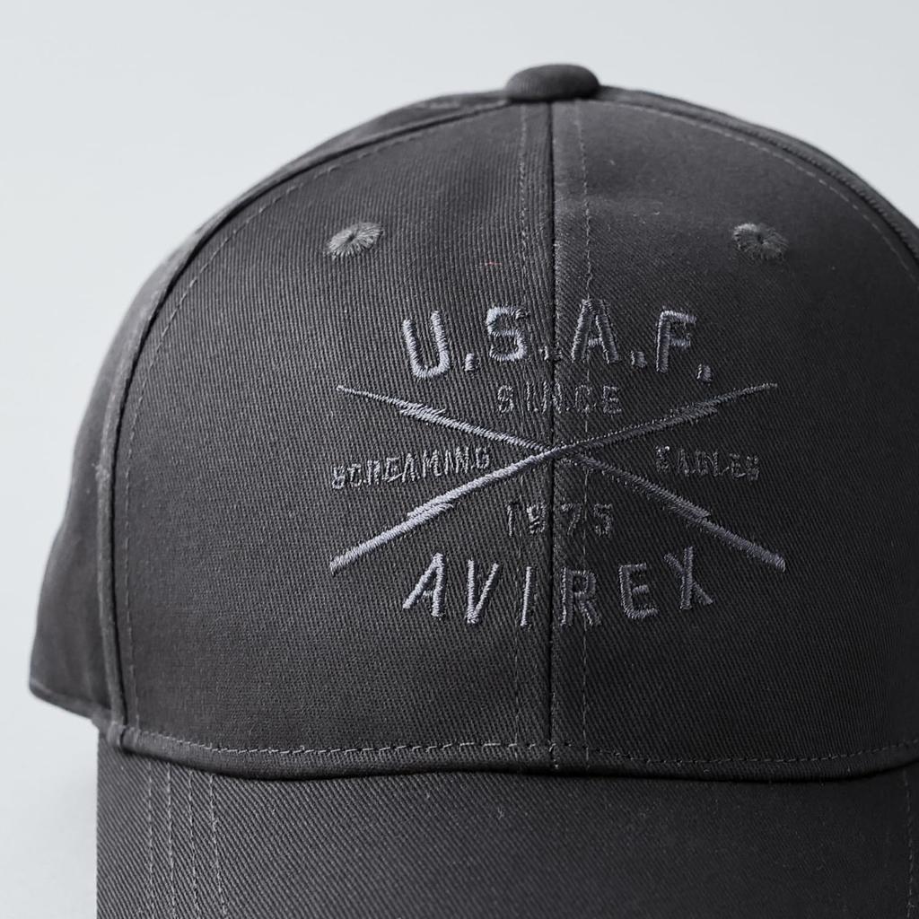 AVIREX ARMY Military Embroidered Baseball Cap for Men Free US BASE 6-Panel Low-Profile (JP, Alphabet, Size, Charcoal)