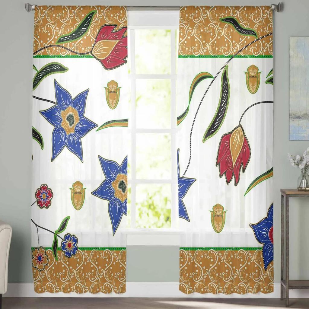 Plant Leaves Vintage Pattern Chiffon Sheer Curtains for Living Room Bedroom Home Decoration Window Voiles Tulle Curtain