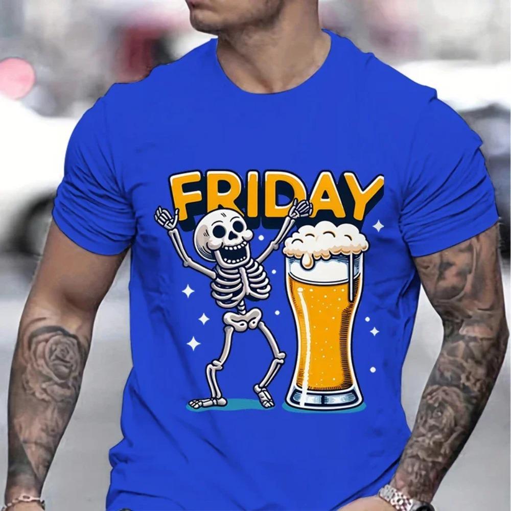 Tecknad Skelett Hejar T-shirt Män Öl Fredag Hejar Skalle Tryck Mode Casual Topp Skelett Öl Grafik Tecknade T-shirts