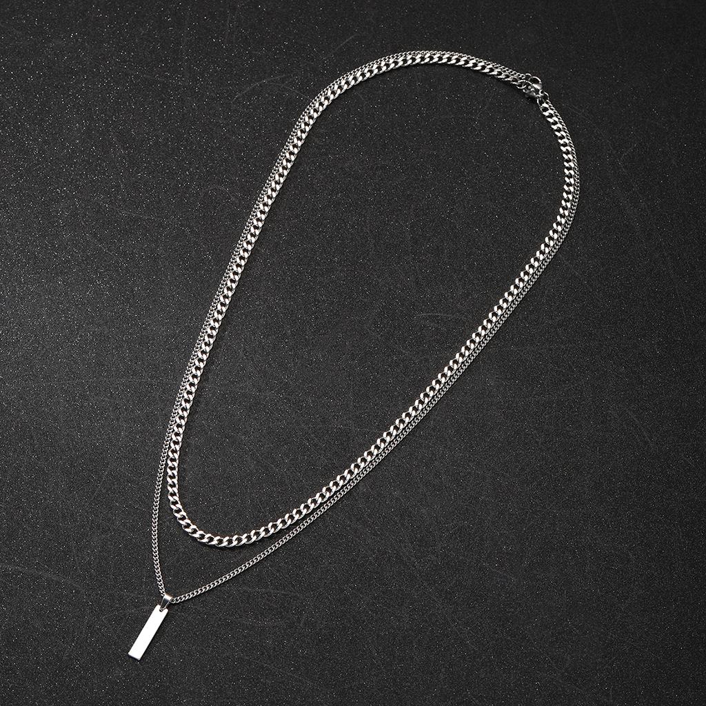 2Pcs/Set Small Hanging Tag Stainless Steel Necklace for Men Geometric Silver Color Pendant Necklace Fashion Hip Hop Jewelry Gift