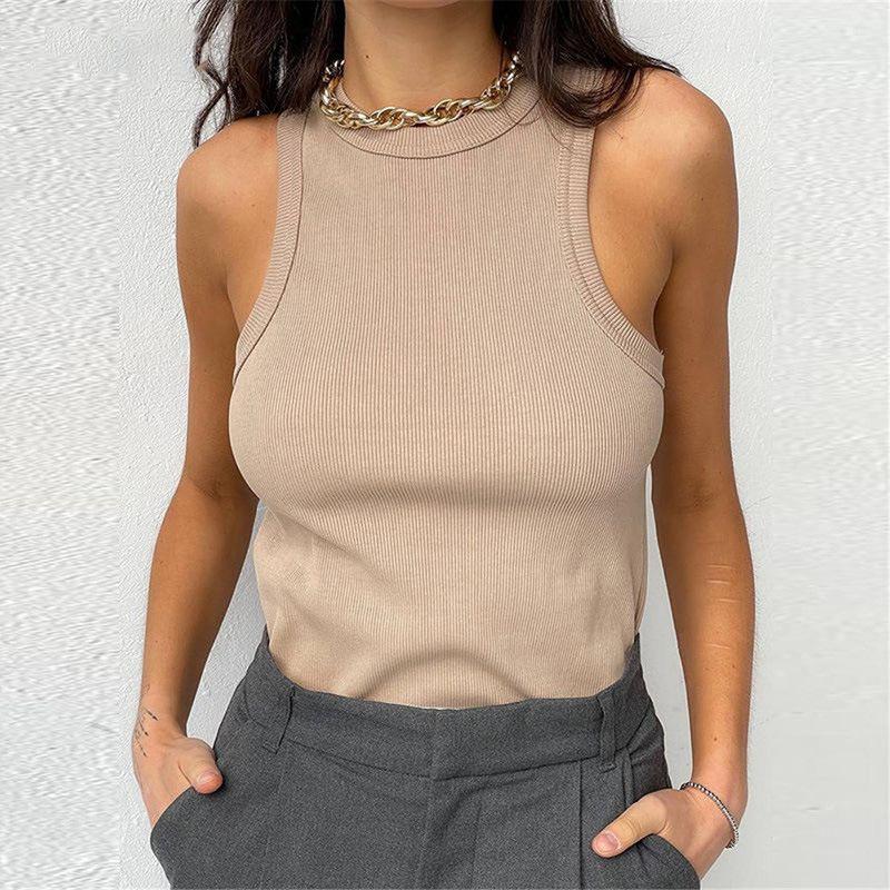 Ribber Knitted Women's Summer Knitted Tops Sport Vest Off Shoulder Tank Top Casual Sleeveless Tops