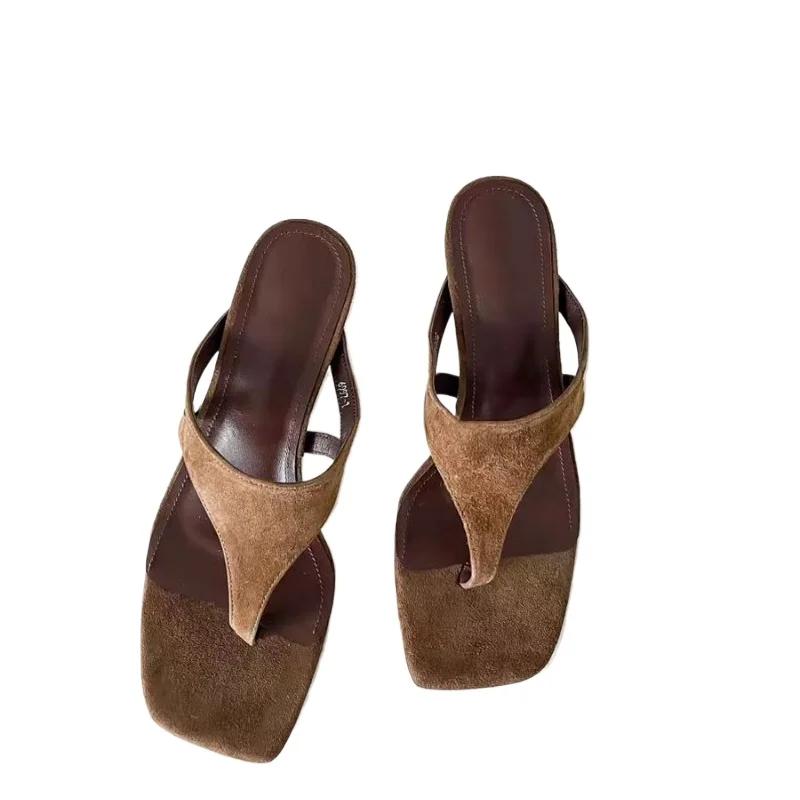 Retro Fashion Large Size Solid Women's Slippers Women's Shoes 2026 New Summer Outdoor Peep Toe Square Toe Modern Slippers