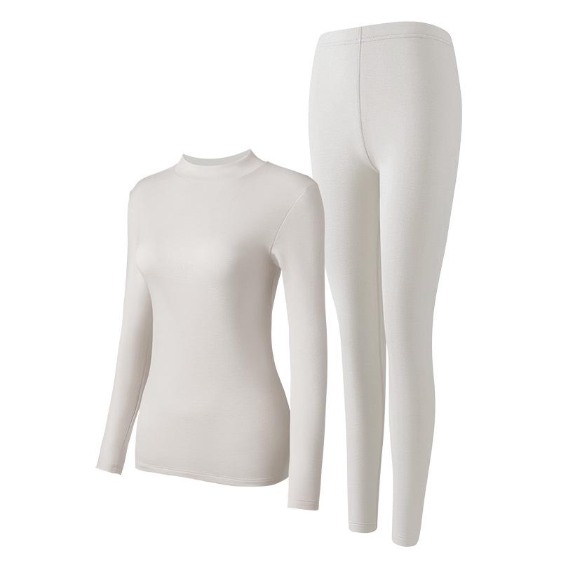 Women's Thermal Wool-Silk Mid-Neck Underwear Set - Slimming Base Layer for Winter and Autumn