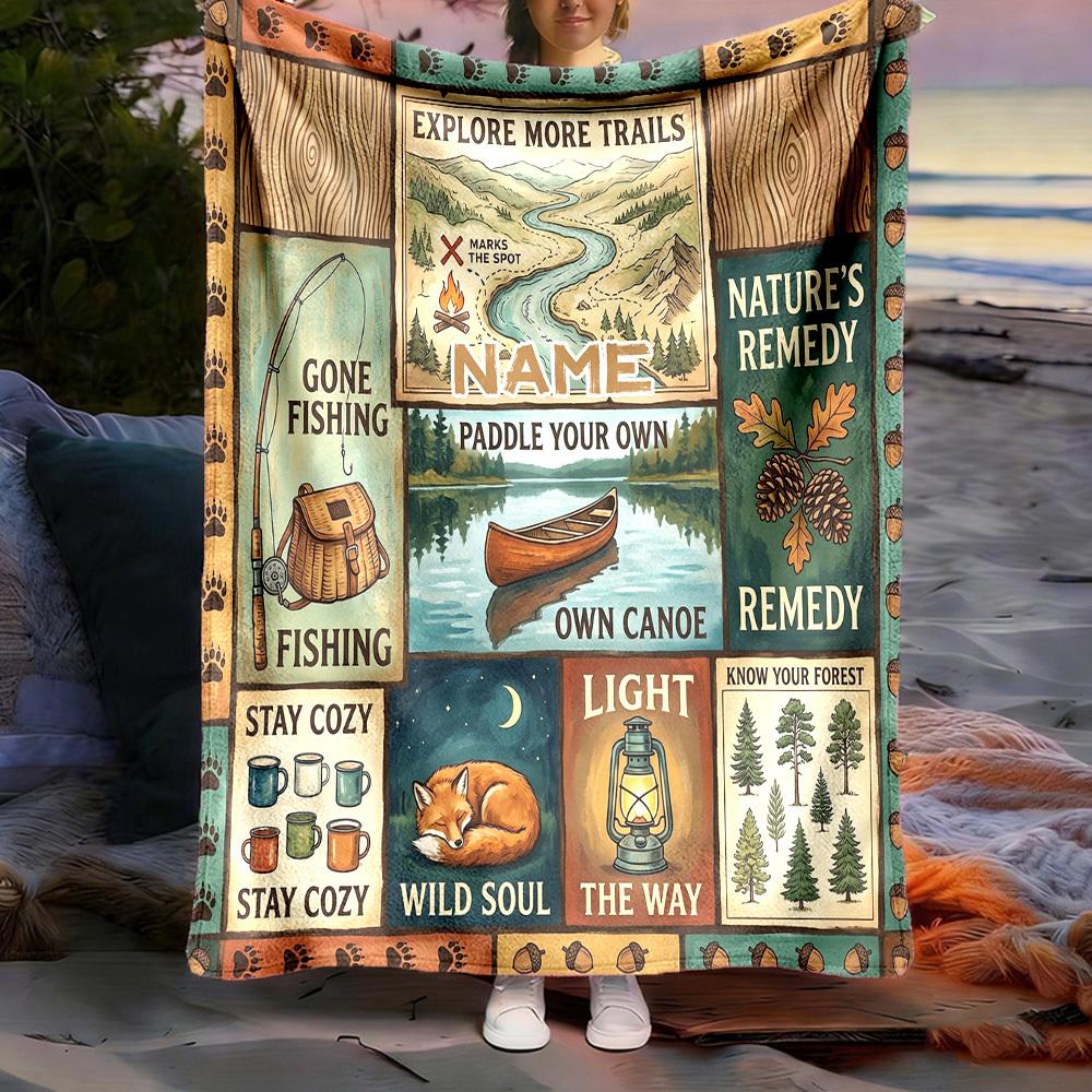 Camping Style Customize Your Name Outdoor Blanket Nature'S Remedy Explore More Trails Fishing Cozy Warmth Light The Way Wild Soul Comfort For Camping