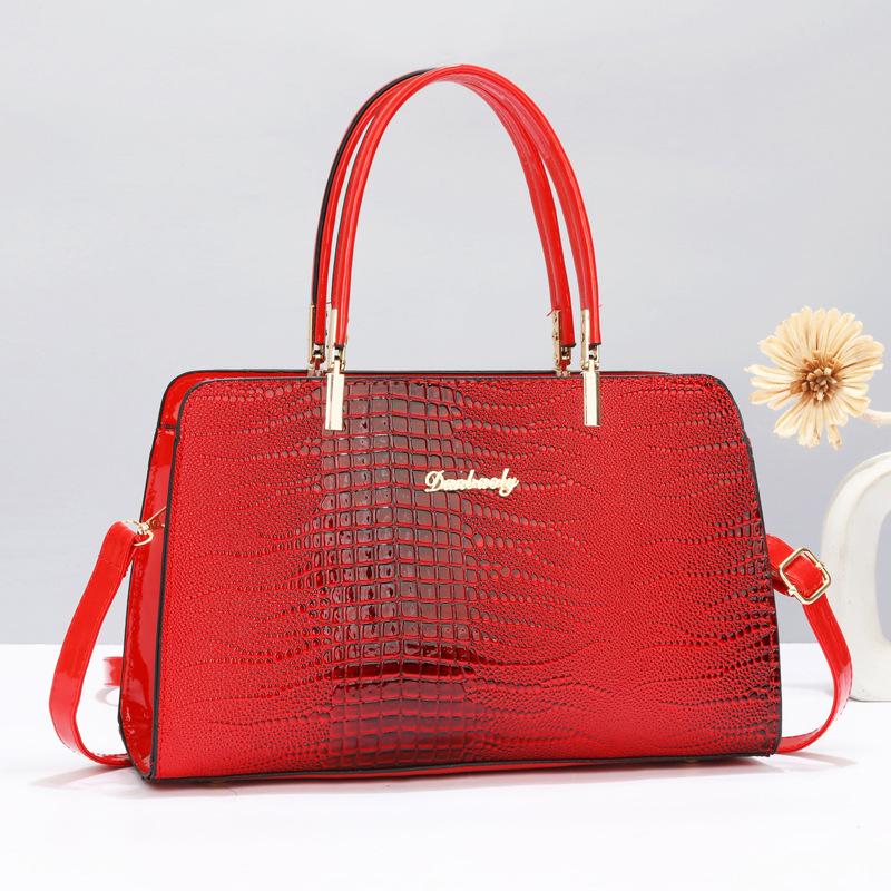 Women's Fashion Luxury Hot-Sale Patent Leather Lizard Pattern Shoulder Crossbody Top Handle Bag
